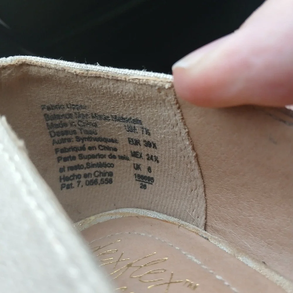 Dexflex‎ Comfort Peep Toe Wedge 7.5 Champagne Gold Shimmer Cork Wedding Guest